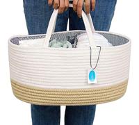 Casaphoria Caddy Organize Woven Cotton Rope Basket Caddy, Cotton Diaper Caddy, Basket for Gift with Removable Inserts Towels, Portable Soft Baskets, White and Yellow