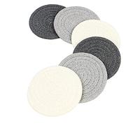 Casaphoria Coasters for Drinks, Vintage Woven Coasters for Table Protection, Water Absorbent Coaster Set, Handmade Braided Fabric Coasters Heat-Resistant (Dark Grey, Light Grey, Beige, 6)