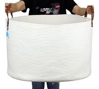 Casaphoria Extra Large Woven Cotton Rope Storage Basket for Organizing Towels Blanket Laundry Baskets for Bathroom,White Tall Laundry Basket for bedroom,Woven Hampe with Handles for Living Room