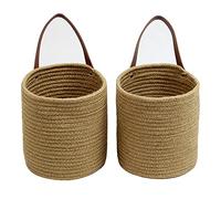 Casaphoria Jute Hanging Basket with Handle Small Woven Fern Hanging Rope Basket Flower Plants Basket Wall Basket Decor Set Boho,7" x 7" x 7.9", pack of 2, Jute