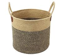 Casaphoria Jute Large Storage Basket With Handles - Natural Laundry Basket for Towels, Blankets, Home Decor - 14" x 14" x 12", Pack of 1, Black and Jute