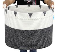 Casaphoria Large Blanket Basket 22x16 Inch Boho Woven Baskets for Pillows Cotton Rope Storage for Towels XXL Round Organizer Foldable Decorative Woven Basket for Living Room