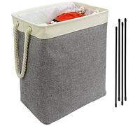 Casaphoria Laundry Hampers with Support Rods,Freestanding Laundry Baskets Cube Organizer with Rope Handles,Collapsible Large Dirty Clothes Hamper for Bathroom 72L, Beige and Gray