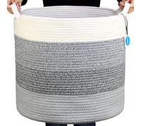 Casaphoria Stripe Cotton Rope Storage Baskets for Organizing with Handles,Round Woven Storage Baskets for Blanket Towels Pillows,Tall Knit Laundry Hamper for Bathroom LivingRoom Nursery Bedroom