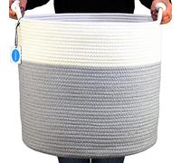 Casaphoria Woven Cotton Rope Basket with Handle for Bedroom, Bathroom, Living Room, Laundry Room, Storage of Plush Items, Blankets, and Towels, and as a Laundry Hamper, Light Gray