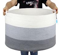 Casaphoria XXXLarge Cotton Rope Basket for Living Room - Woven Storage Basket with Handle for Blankets, Towels and Pillows Laundry Hamper | Light Gray (22" x 22" x 14")