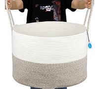 Casaphoria XXXLarge Cotton Rope Basket for Living Room - Woven Storage Basket with long Handle for Blankets, Towels and Pillows Laundry Hamper | Cream white and Brown (22" x 22" x 14")