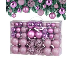 CASARIA 100 Piece Pink Christmas Tree Baubles with Hooks 30 40 and 60 mm | Mixed Size Hanging Ornaments with Hooks for Christmas Trees Wreaths Garlands Parties and Festive Indoor Outdoor Home Decor