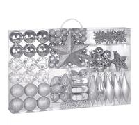 CASARIA 102 Piece Elegant Silver Christmas Tree Baubles and Ornament Set