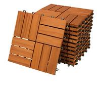 CASARIA® 11x Wooden Acacia Mosaic Decking Tiles | 30x30cm | Cuttable Interlocking System | Drainage System | Garden Patio Click Lock-in Flooring Deck | FSC-Certified Acacia Wood | 11 Tiles
