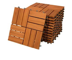 CASARIA® 11x Wooden Acacia Mosaic Decking Tiles | 30x30cm | Cuttable Interlocking System | Drainage System | Garden Patio Click Lock-in Flooring Deck | FSC-Certified Acacia Wood | 11 Tiles