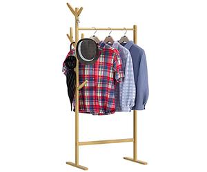 CASARIA® 2-in-1 Wooden Coat Stand | Bamboo Display Rack with 8 Hooks | Versatile Hallway Clothes Hanger | Free-Standing Jacket, Hat & Handbag Organiser