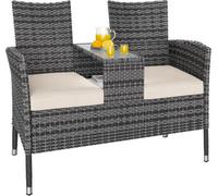 Casaria 2-Seater Polyrattan Garden Bench Including Table And Cushions 143X55X88Cm