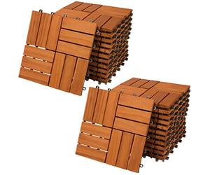 CASARIA® 22x Wooden Acacia Mosaic Decking Tiles | 30x30cm | Cuttable Interlocking System | Drainage System | Garden Patio Click Lock-in Flooring Deck | FSC-Certified Acacia Wood | 22 Tiles