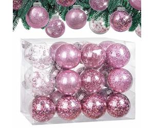 CASARIA® 24 Clear Fillable Baubles Balls with Decorations Filling Included | Customisable Bauble Set for Tree, Christmas Decorations, Halloween Decorations | Best Christmas Tree | Gold Rose Pink Red