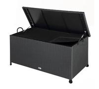 CASARIA® 270 Litre Rattan Garden Storage Box | Storage Boxes with Lids & Wheels | Waterproof UV Resistant | Inner Lining | 117x53x60cm Patio Furniture Cushion Storage Chest with Gas Lift Lid | Black