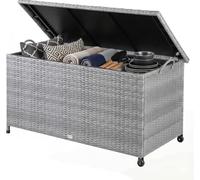 CASARIA® 270 Litre Rattan Garden Storage Box | Storage Boxes with Lids & Wheels | Waterproof UV Resistant | Inner Lining | 117x53x60cm Patio Furniture Cushion Storage Chest with Gas Lift Lid | Grey
