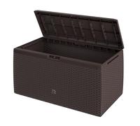 CASARIA® 290 Litre Garden Storage Box | Plastic Outdoor Tool Chest on Wheels | Lockable | Parcel Box | Log Store | Weatherproof | Rattan Effect | 117x47x60cm | Brown