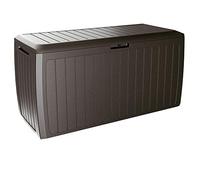 CASARIA® 290 Litre Garden Storage Box | Plastic Outdoor Tool Chest on Wheels | Lockable | Parcel Box | Log Store | Weatherproof | Wood Effect | 117x47x60cm | Brown