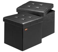 CASARIA® 2x 38cm Square Foldable Stool with Storage Space | Faux Leather with Removable Padded Lid | 38x38cm Ottoman | 40 Litre Capacity Chest | Shoe Accessory Store Box | Set of 2 | Black