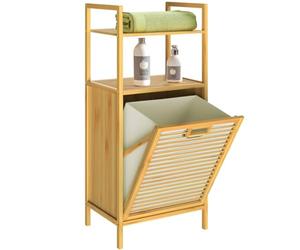 CASARIA® 2x Bamboo Bathroom Shelf & Laundry Basket | 36L Capacity Removable Bag | 95x40x32cm | 2 Shelves Laundry Collector Box Towel Rack | Stylish & Functional Storage Solution | Natural Finish