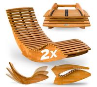 Casaria 2X Java Rocking Wooden Sunloungers, 155X60X93Cm, Fsc-Certified Acacia Wood, Weatherproof, Outdoor, Foldable