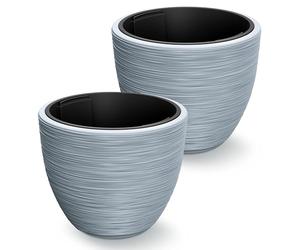 CASARIA® 2x Large Flower Plant Pots Beautiful Modern Grooved Pot with Plastic Insert | 30L 40x32cm | Weatherproof | Garden Terrace Patio Planter for Flowers & Plants | Grey | Set of 2