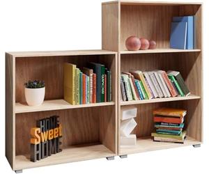 CASARIA® 2x Vela Bookcases | 3 & 2 Tier Compartments Cube Bookshelf | Wooden Storage Rack Bookcase | Modern Shelving | Books Stand Shelf | Any Room Office | 77x60x28cm | Oak Effect