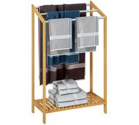 CASARIA® 3 Tier Freestanding Bamboo Towel Rack with Stainless Steel Rails and Storage Shelf | 85x51x31cm | Bathroom Towel Bar Stand & Clothes Drying Airer | Modern Sturdy Organiser | No Drilling