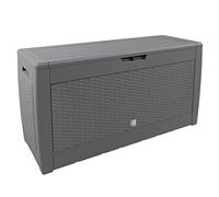CASARIA® 310L Plastic Garden Storage Box | Rolling Wheels | Outdoor Cushion Patio Deck Box |Side Carry Handles | Lockable | Weather Resistant | 119x48x60cm | Rattan Effect | Grey