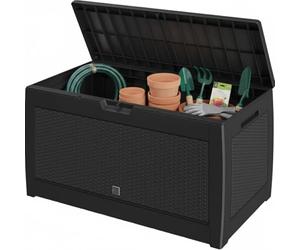 CASARIA® 310L Waterproof Garden Storage Box | Plastic Storage Box with Lid | Storage Boxes with Lids | Deck Box Lockable Storage Boxes | Weather Resistant | 119x48x60cm | Rattan Effect | Anthracite