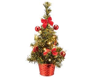 CASARIA® 36cm Prelit Mini Christmas Tree Artificial Christmas Tree with Christmas Lights and Christmas Decorations | Small Battery Powered Office Desktop Xmas Tree | Pre Decorated with Baubles