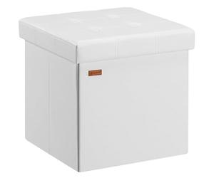 CASARIA® 38cm Square Foldable Foot Stool with Storage Space | Faux Leather with Removable Footrest Padded Lid | 38x38cm Upholstered Ottoman | 40 Litre Capacity Chest | Shoe Accessory Store Box | White