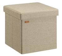 CASARIA® 38cm Square Foldable Foot Stool with Storage Space | Linen with Removable Padded Footrest Lid | 38x38cm Ottoman | 40 Litre Capacity Chest | Shoe Accessory Store Box | Beige