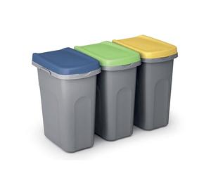 CASARIA® 3x 25L Kitchen Rubbish Bins with Lid Set | Odour-Proof Rubbish Bag Holder | Plastic Waste Bins | 39 x 24 cm | Bathroom Waste Basket | Office Waste Separation System