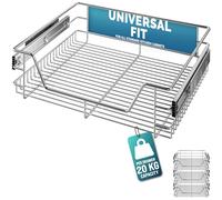 CASARIA® 3x Pull Out Telescopic Kitchen Drawer | For 60cm Units - 56cm Internal Cabinet Dimensions | Chrome-Plated | 20kg Load Capacity | Basket Shelf Organiser Storage Space Saving