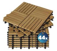 CASARIA® 44x Wooden Quattro Mosaic Decking Tiles | 30x30cm | Cuttable Interlocking System | Drainage System | Garden Patio Click Lock-in Flooring Deck | FSC-Certified Acacia Wood | 44 Tiles