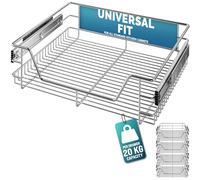 CASARIA® 4x Pull Out Telescopic Kitchen Drawer | For 60cm Units - 56cm Internal Cabinet Dimensions | Chrome-Plated | 20kg Load Capacity | Basket Shelf Organiser Storage Space Saving