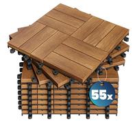 CASARIA® 55x Wooden Acacia Mosaic Decking Tiles | 30x30cm | Cuttable Interlocking System | Drainage System | Garden Patio Click Lock-in Flooring Deck | FSC-Certified Acacia Wood | 55 Tiles