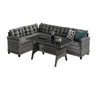 CASARIA® 6 Seat Rattan Garden Corner Furniture Sofa + Table Set, Grey | Left or Right Hand Configuration Outdoor Furniture Weatherproof Polyrattan Corner Patio Sets with Bench Seating & Cushions