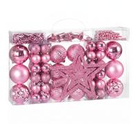 CASARIA® 66 Piece Pink Christmas Baubles, Tree Decorations Set, Pink | 66 Pack 3-6cm Shatterproof Baubles with Star Topper, Tinsel, Bead Garland for Christmas Tree Decorations & Home Decor