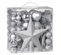 CASARIA® 66 Piece Christmas Tree Baubles Set | Xmas Christmas Decorations | Hanging Stars & Baubles | Star Topper, Tinsel, Bead Christmas Garland | Home Decoration Christmas Decorations UK | Silver