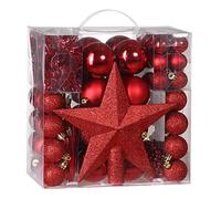 CASARIA® 77 Piece Christmas Tree Baubles Set | Xmas Christmas Decorations | Hanging Stars & Baubles | Star Topper, Tinsel, Bead Christmas Garland | Home Decoration Christmas Decorations UK | Red
