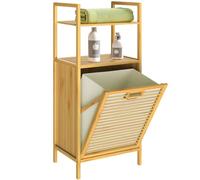 CASARIA® Bamboo Bathroom Shelf & Laundry Basket | 36L Capacity Removable Bag | 95x40x32cm | 2 Shelves Laundry Collector Box Towel Rack | Stylish & Functional Storage Solution | Natural Finish