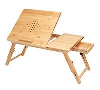 CASARIA® Bamboo Laptop Table | Height Adjustable | Foldable | With Drawer & Ventilation | Tilting Laptop Stand for Bed, Sofa, or Couch | 55 x 35 cm