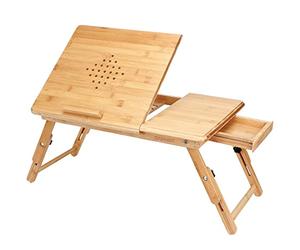 CASARIA® Bamboo Laptop Table | Height Adjustable | Foldable | With Drawer & Ventilation | Tilting Laptop Stand for Bed, Sofa, or Couch | 55 x 35 cm
