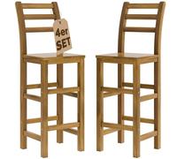 CASARIA® Bar Stools Set of 4 Wooden Kitchen Counter Chairs, Brown | Acacia Wood High Back Backrest Breakfast Dining Chairs Ergonomic Design 110kg Capacity Home Bar Island Seating Furniture