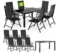 CASARIA® Bern 6+1 Garden Dining Furniture Set | 6x 8 Way Adjustable High Back Folding Chairs | Table 150x90cm Aluminium 5mm Black Safety Glass | Weatherproof Patio Balcony Deck Seating | Anthracite