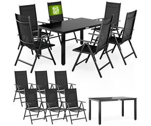 CASARIA® Bern 6+1 Garden Dining Furniture Set | 6x 8 Way Adjustable High Back Folding Chairs | Table 150x90cm Aluminium 5mm Black Safety Glass | Weatherproof Patio Balcony Deck Seating | Anthracite