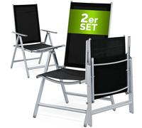 CASARIA Bern Set of 2 High Back Folding Aluminium Garden Armchairs Silver